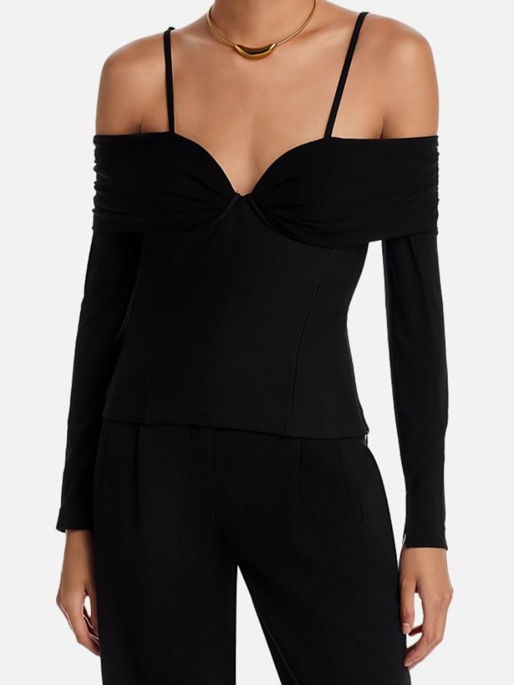 Simkhai Women's Black Cold Shoulder Long-Sleeve V-Neck Hazel Top Size S
